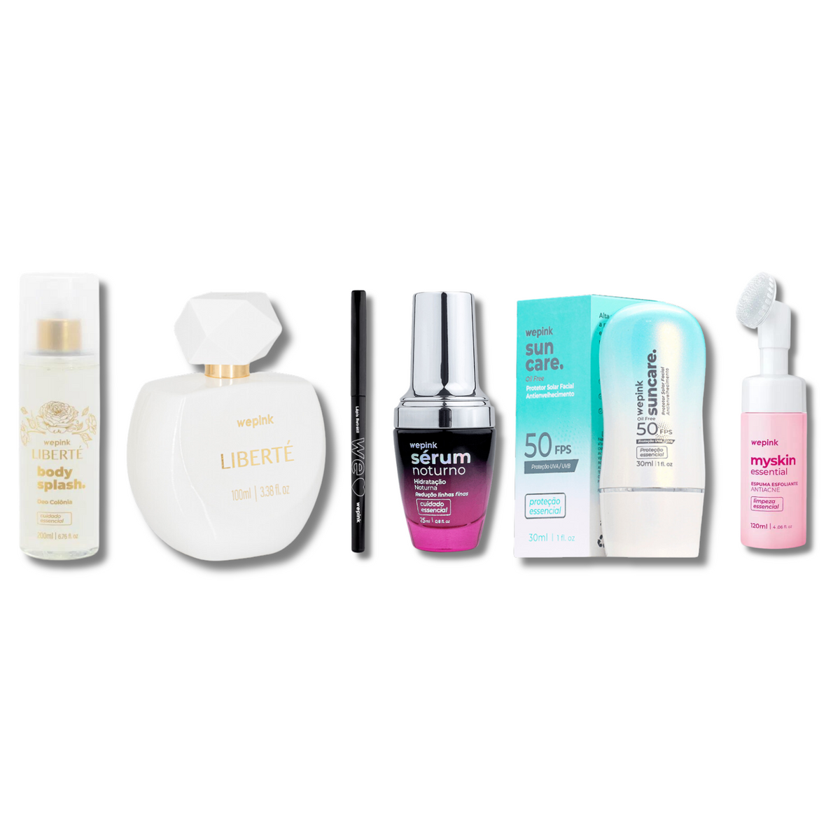 Kit Liberté + Lápis Boldeye + Sérum Noturno + Protetor Solar SunCare + Espuma Esfoliante Myskin